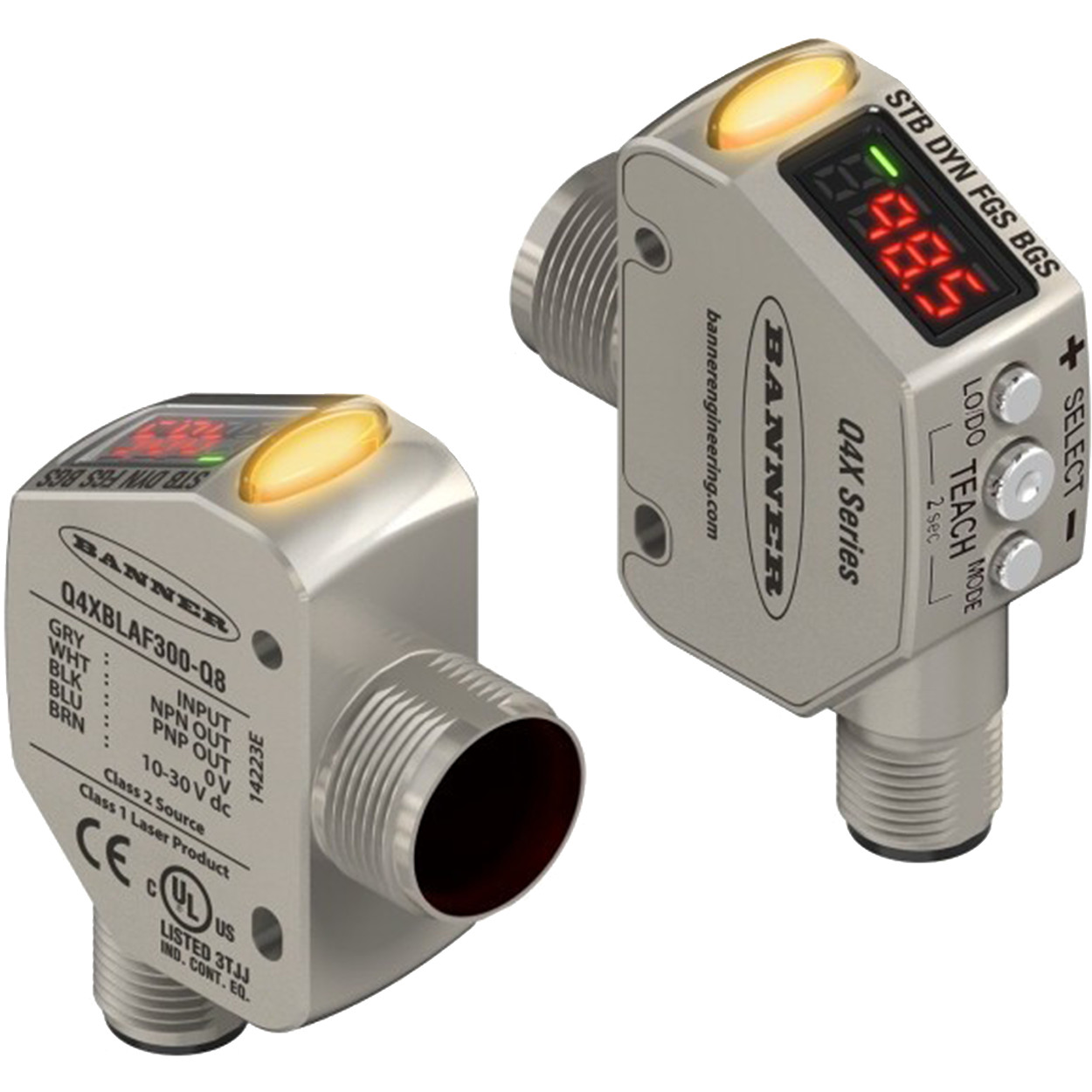 BANNER Q4X STAINLESS STEEL LASER SENSOR WITH DUAL DISCRETE OUTPUTS AND IO-LINK