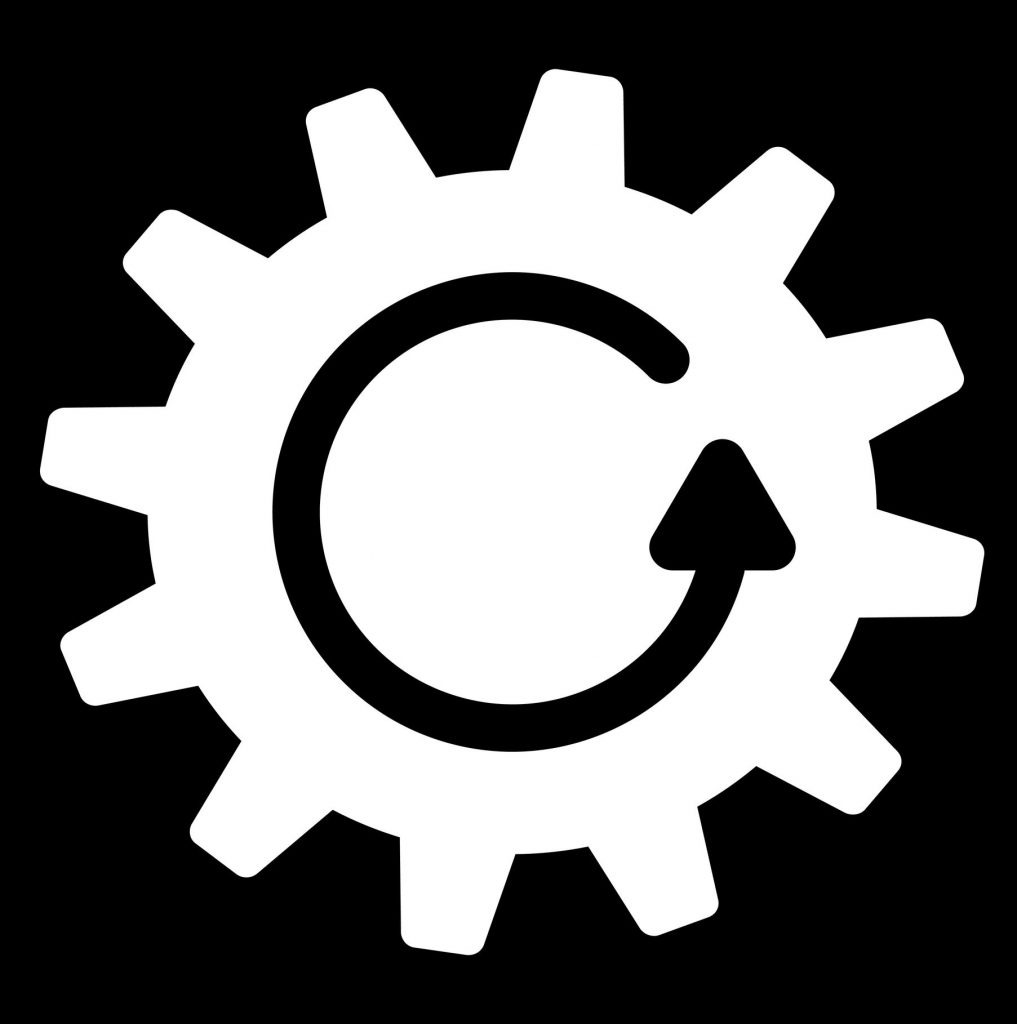 cogwheel rotation icon with bonus tools icon set. glyph illustration style is flat iconic white symbols on black background. illustrates JHFoster's motion control technology.