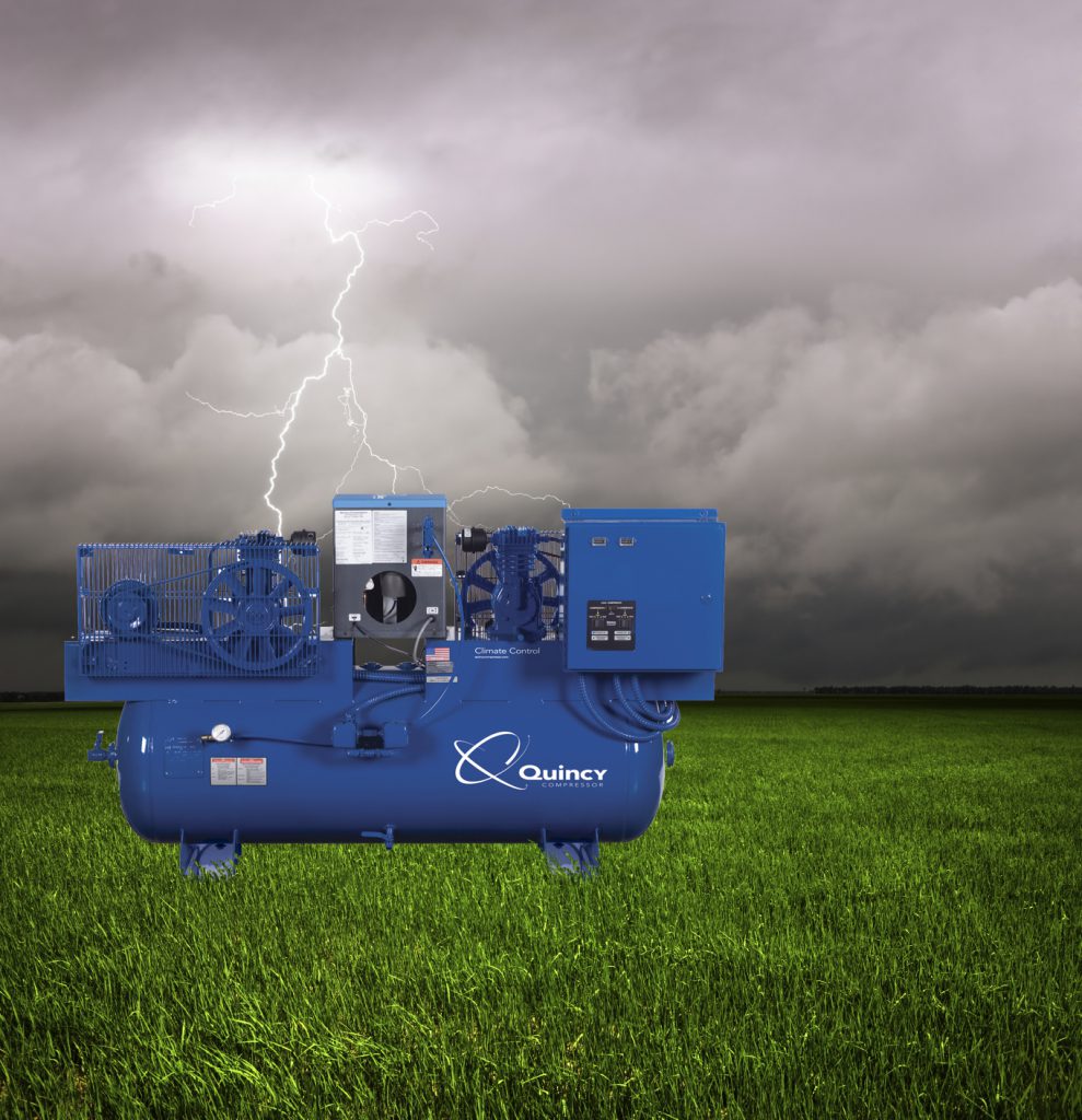 Quincy compressor offers climate control. Serviced by JHFoster.
