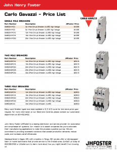Carlo Gavazzi price sheet for products offered by JHFoster. View document for more details.