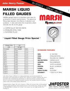 Marsh gauges are offered by JHFoster. This product features a stainless steel case to protect against harsh environments.