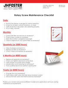 Rotary Screw Maintenance Checklist by JHFoster